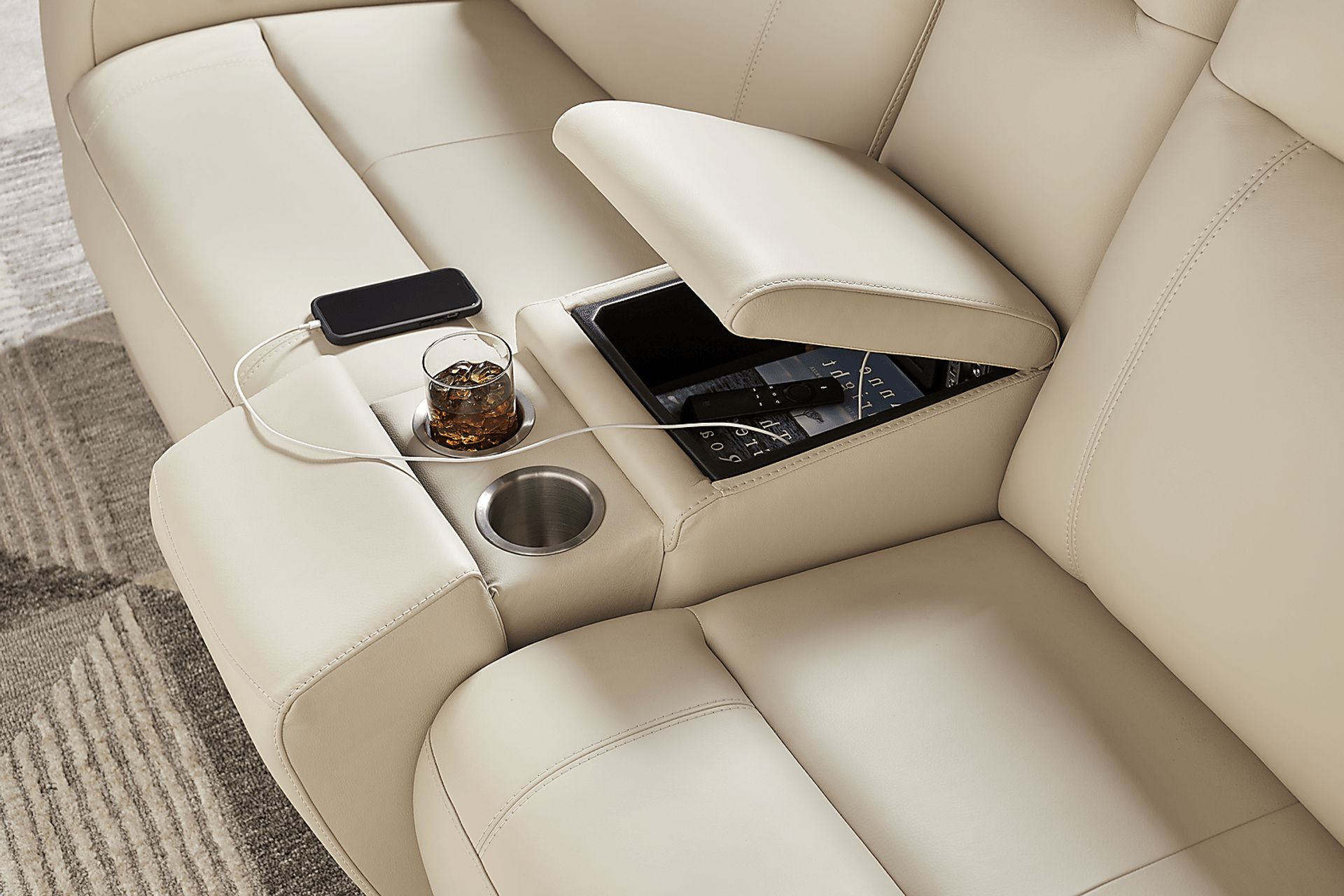 Newport Almond Leather 6 Pc Dual Power Reclining Sectional - Image 3