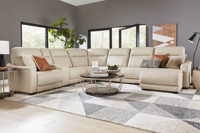 Newport Almond Leather 6 Pc Dual Power Reclining Sectional - Thumbnail - Image 2