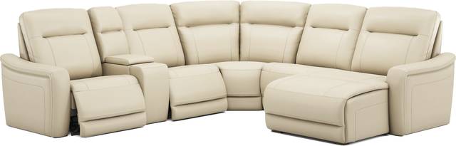 Newport Almond Leather 6 Pc Dual Power Reclining Sectional - Thumbnail - Image 1