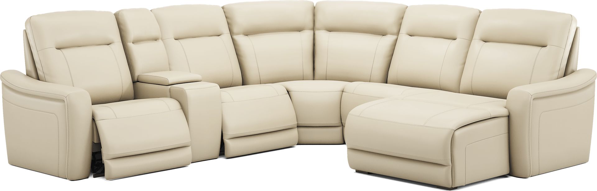 Newport Almond Leather 6 Pc Dual Power Reclining Sectional - Image 1