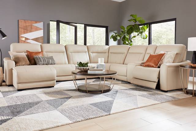 Newport Almond Leather 7 Pc Dual Power Reclining Sectional - Thumbnail - Image 2