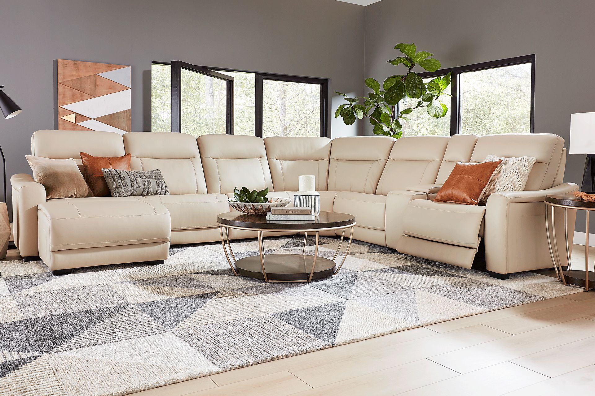 Newport Almond Leather 7 Pc Dual Power Reclining Sectional - Image 2