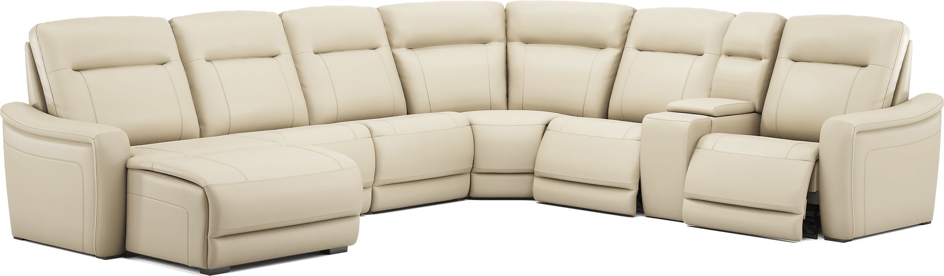 Newport Almond Leather 7 Pc Dual Power Reclining Sectional - Image 1