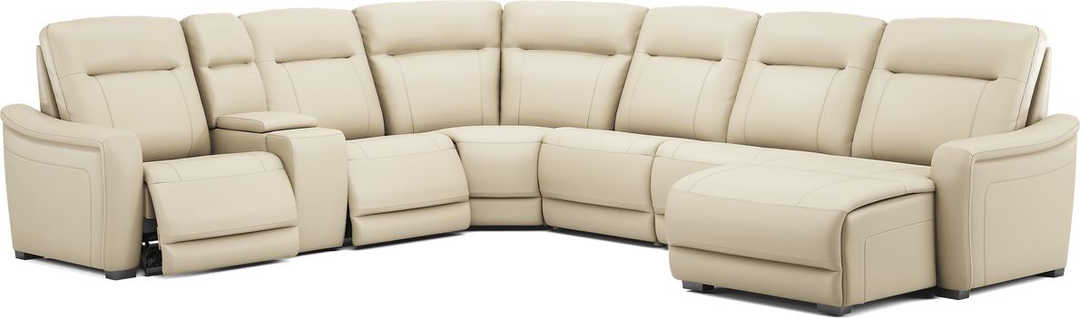 Drew & Jonathan Newport Almond Beige Leather 7 Pc With Chaise Right ...