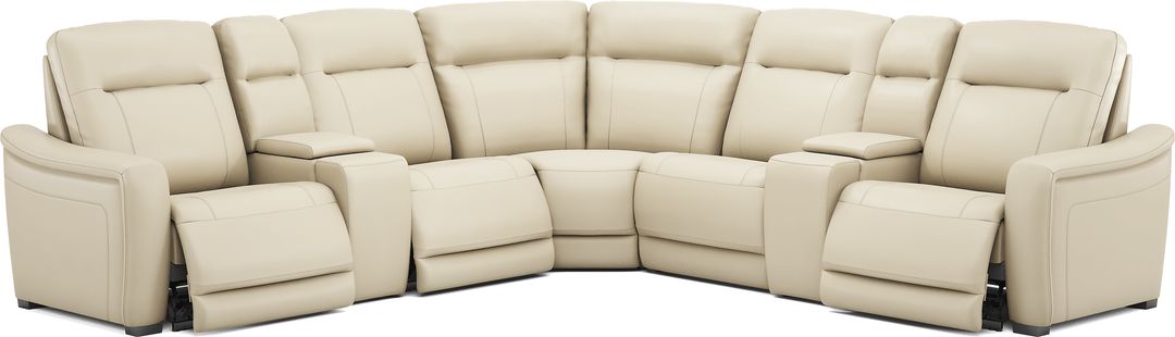 Newport Almond Leather 7 Pc Dual Power Reclining Sectional