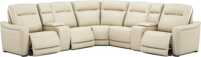 Newport Almond Leather 7 Pc Dual Power Reclining Sectional - Thumbnail - Image 1