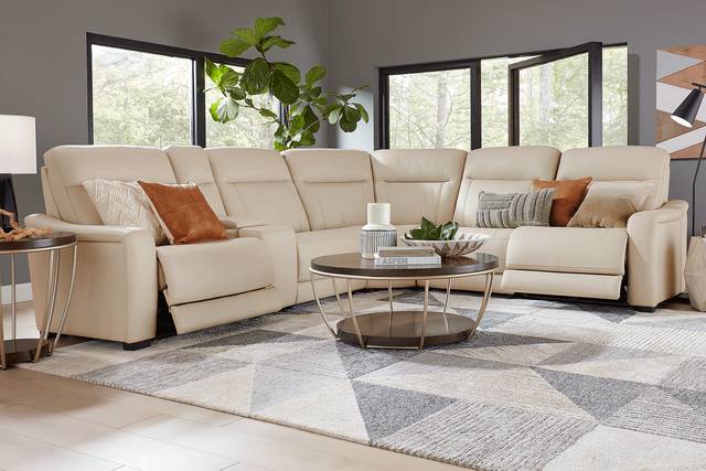 Newport Almond Leather 9 Pc Dual Power Reclining Sectional Living Room - Thumbnail - Image 1