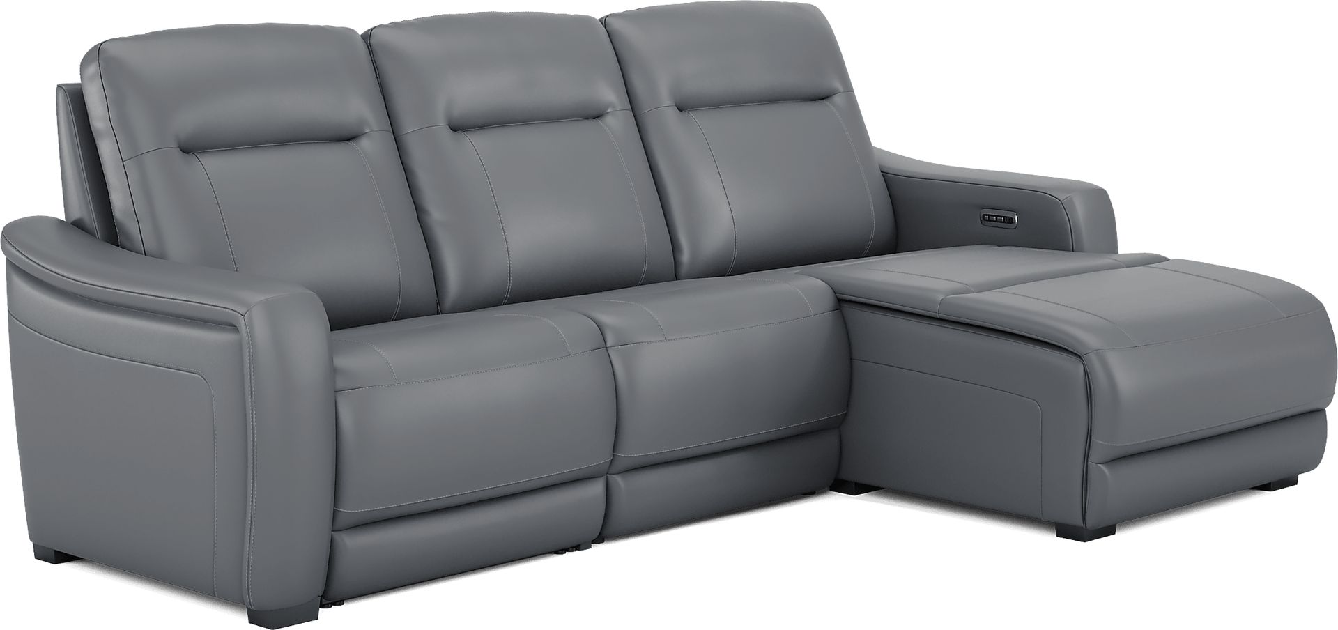 Newport Blue Leather 3 Pc Dual Power Reclining Sectional - Image 4