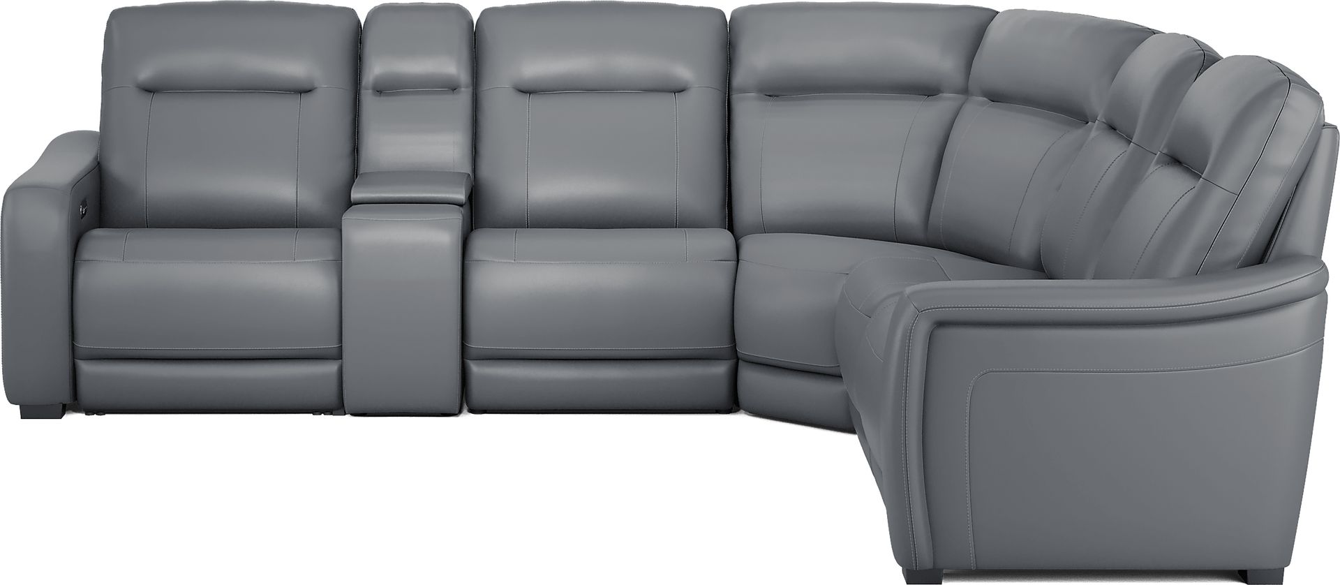 Newport Blue Leather 6 Pc Dual Power Reclining Sectional - Image 2