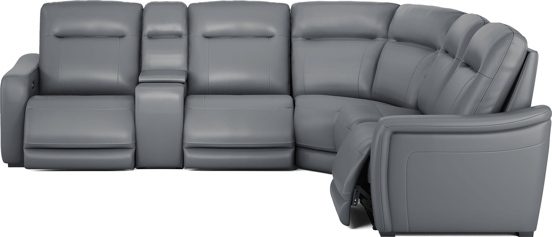 Newport Blue Leather 6 Pc Dual Power Reclining Sectional - Image 3