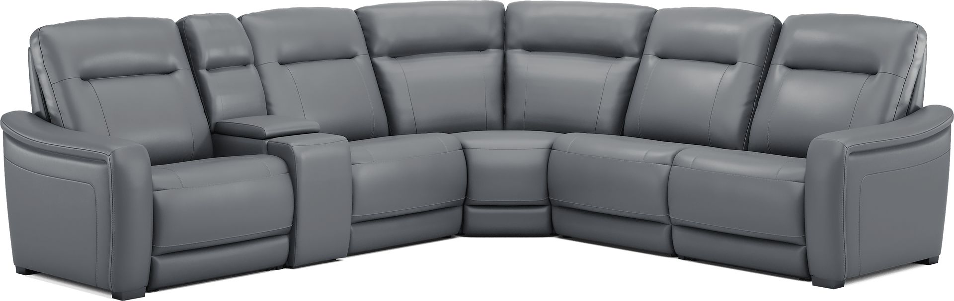 Newport Blue Leather 6 Pc Dual Power Reclining Sectional - Image 4