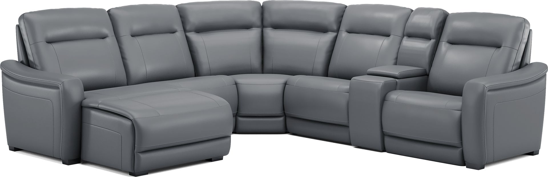Newport Blue Leather 6 Pc Dual Power Reclining Sectional - Image 4