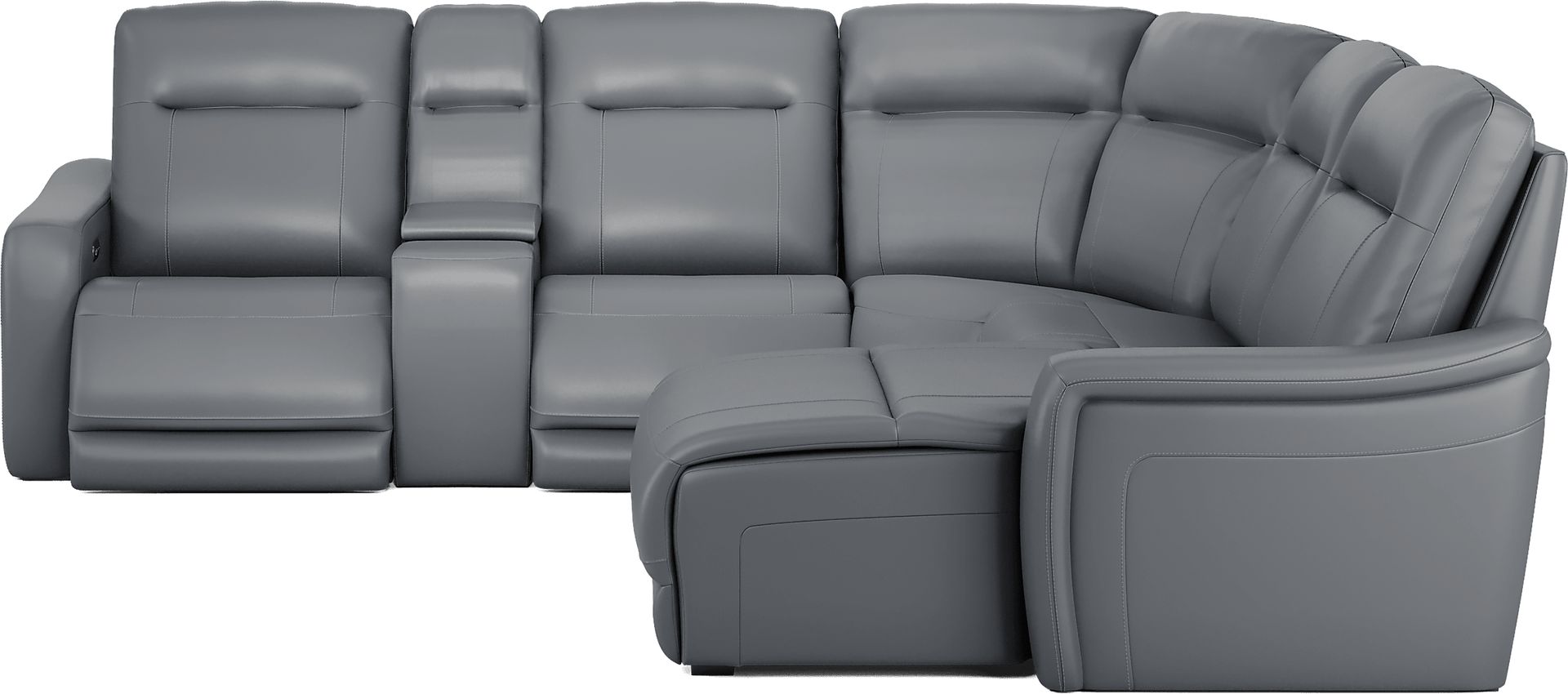 Newport Blue Leather 6 Pc Dual Power Reclining Sectional - Image 3