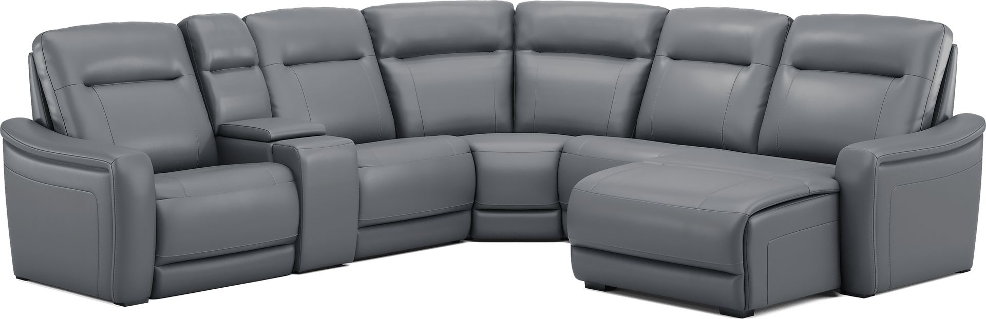 Newport Blue Leather 6 Pc Dual Power Reclining Sectional - Image 4