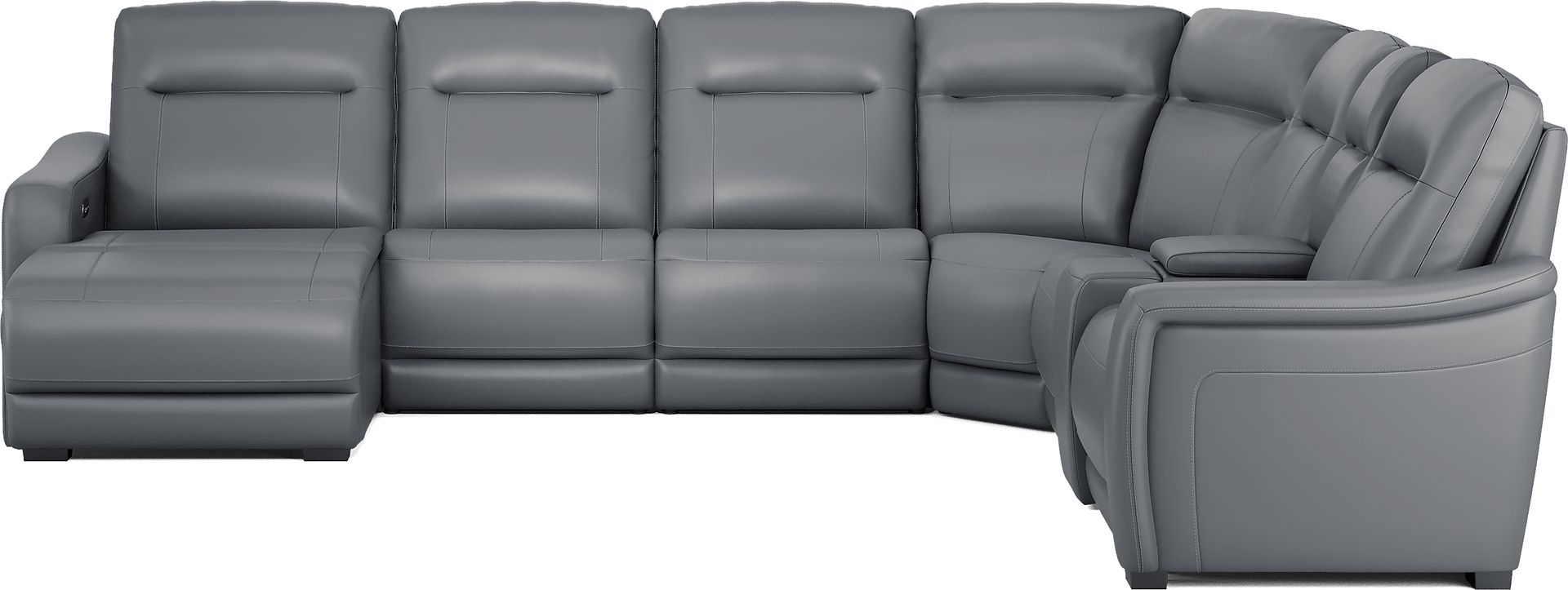 Newport Blue Leather 7 Pc Dual Power Reclining Sectional - Image 2