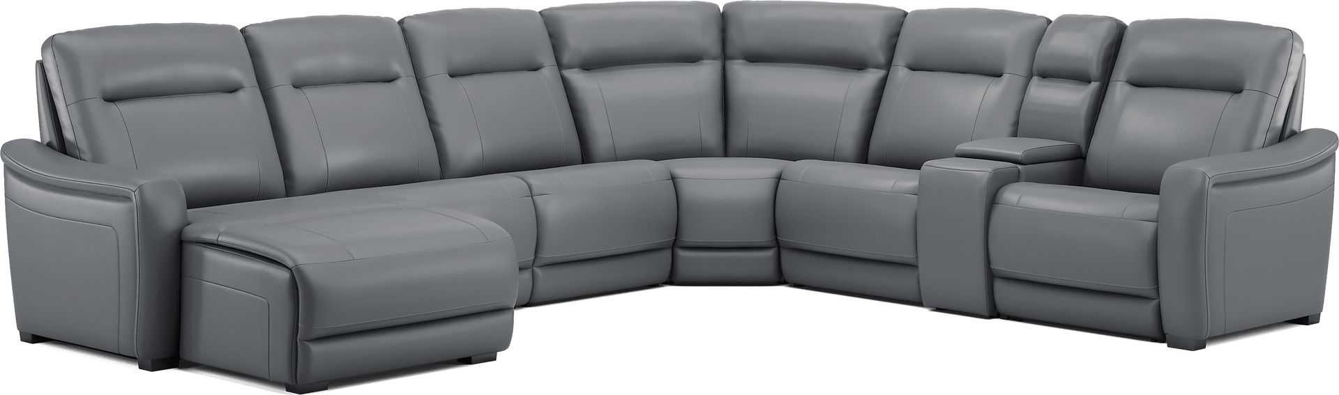 Newport Blue Leather 7 Pc Dual Power Reclining Sectional - Image 4