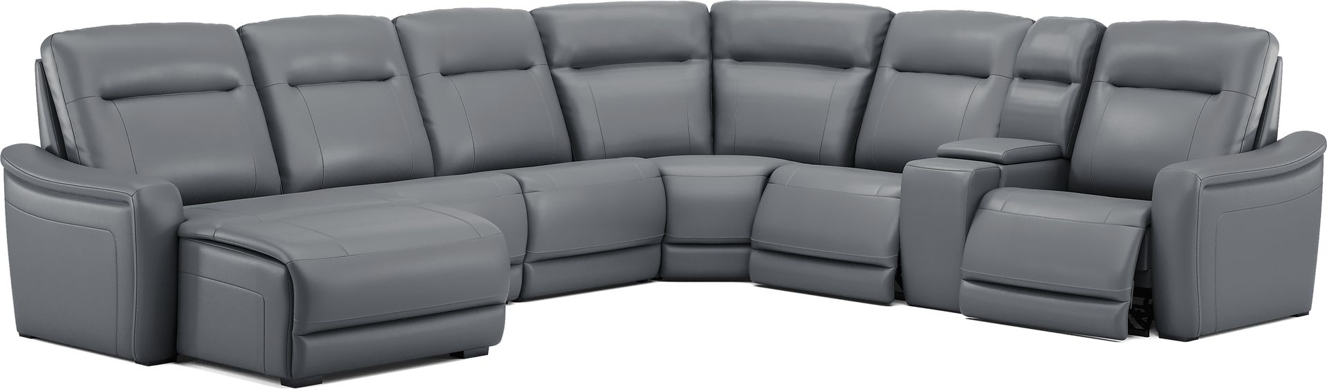 Newport Blue Leather 7 Pc Dual Power Reclining Sectional