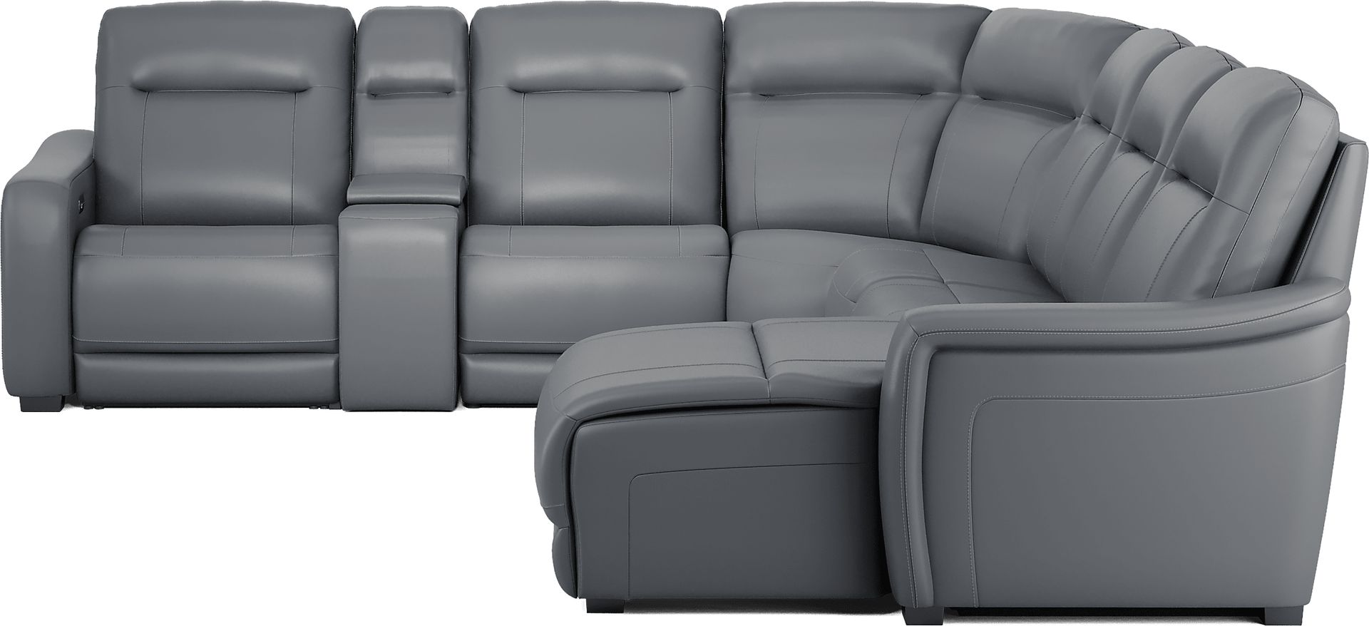 Newport Blue Leather 7 Pc Dual Power Reclining Sectional - Image 2