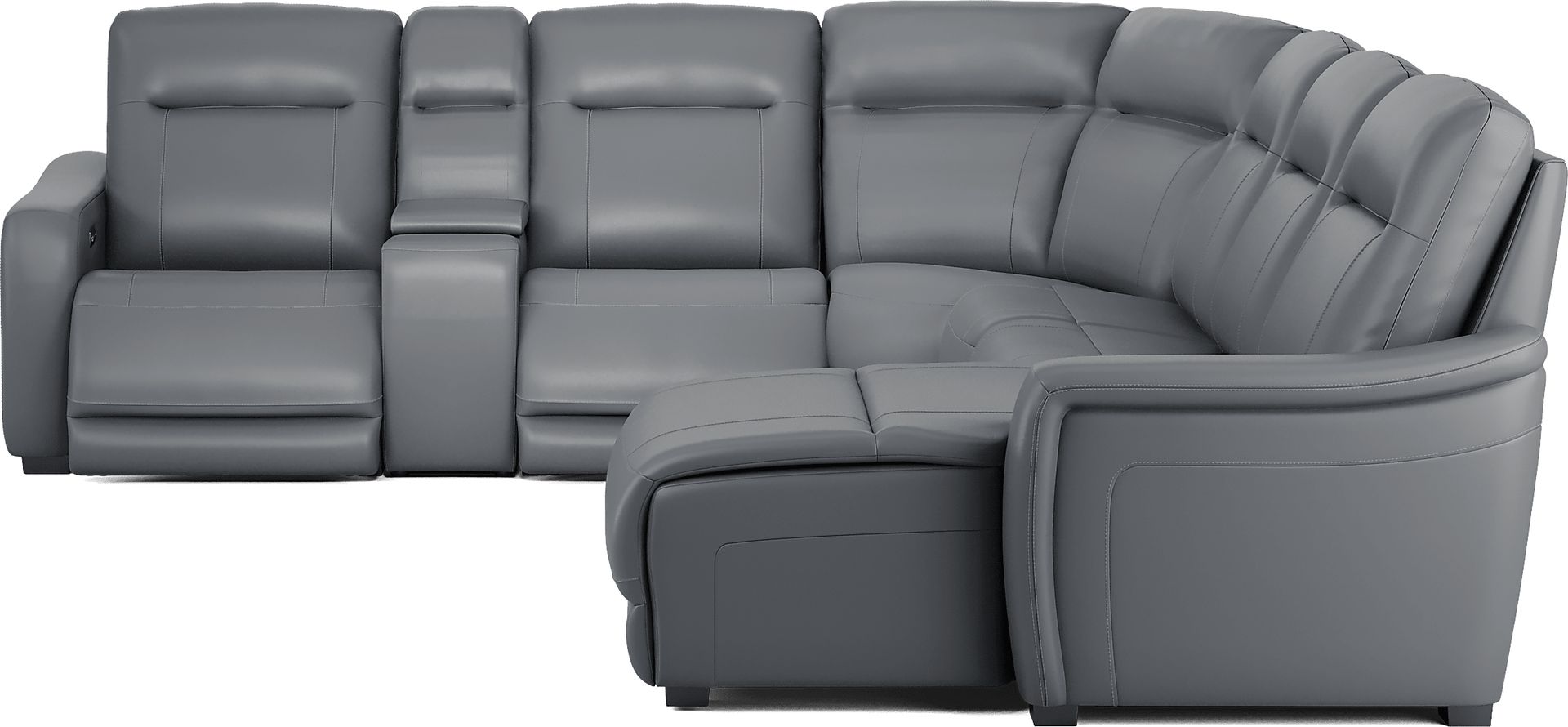 Newport Blue Leather 7 Pc Dual Power Reclining Sectional - Image 3