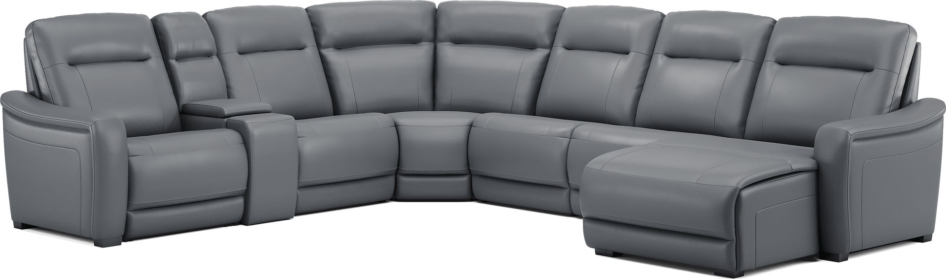 Newport Blue Leather 7 Pc Dual Power Reclining Sectional - Image 4