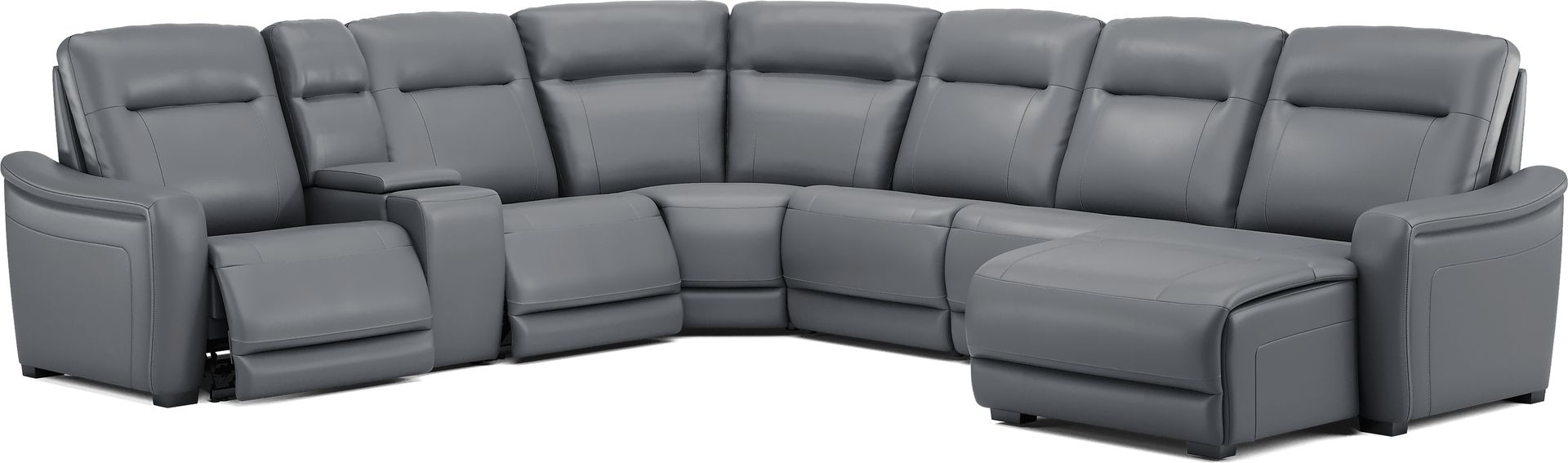 Newport Blue Leather 7 Pc Dual Power Reclining Sectional - Image 1