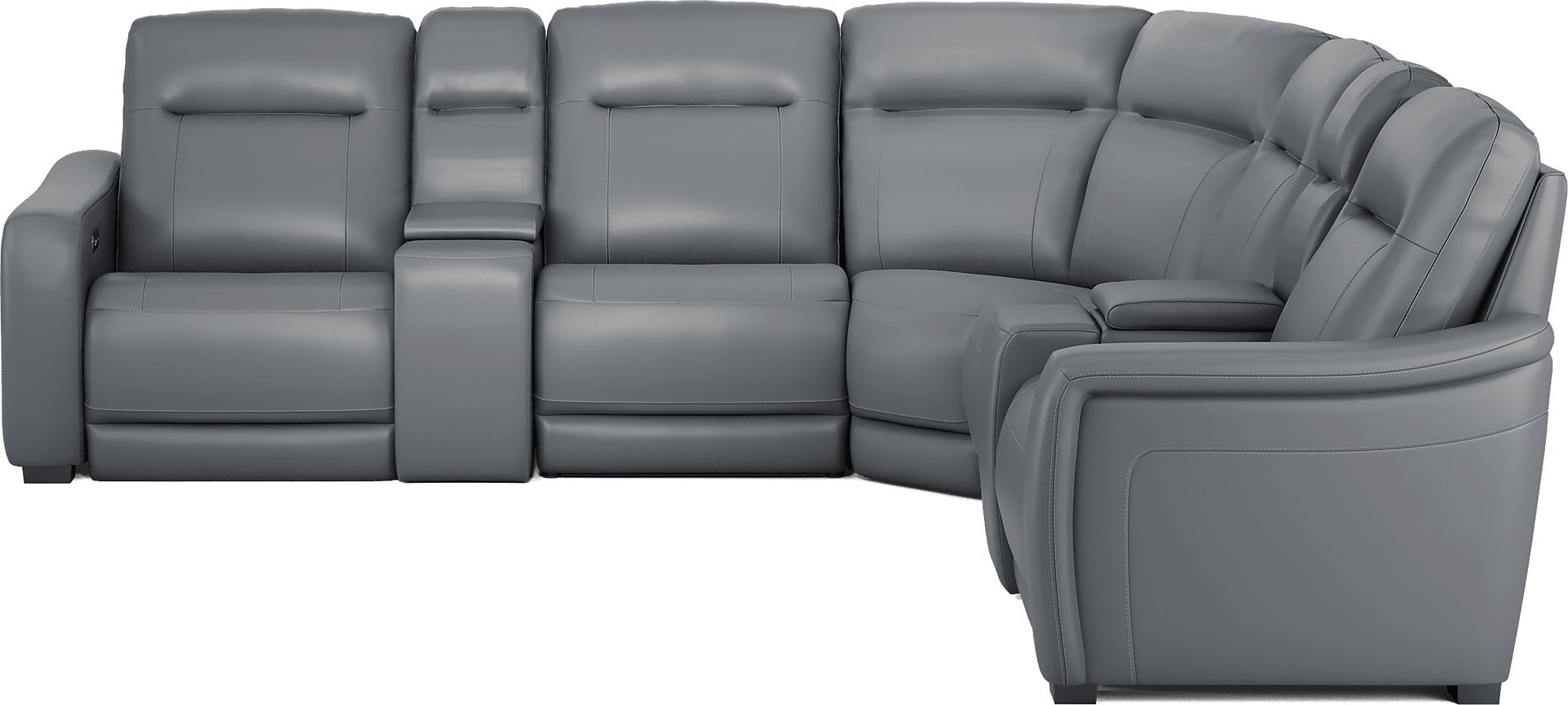 Newport Blue Leather 7 Pc Dual Power Reclining Sectional - Image 2