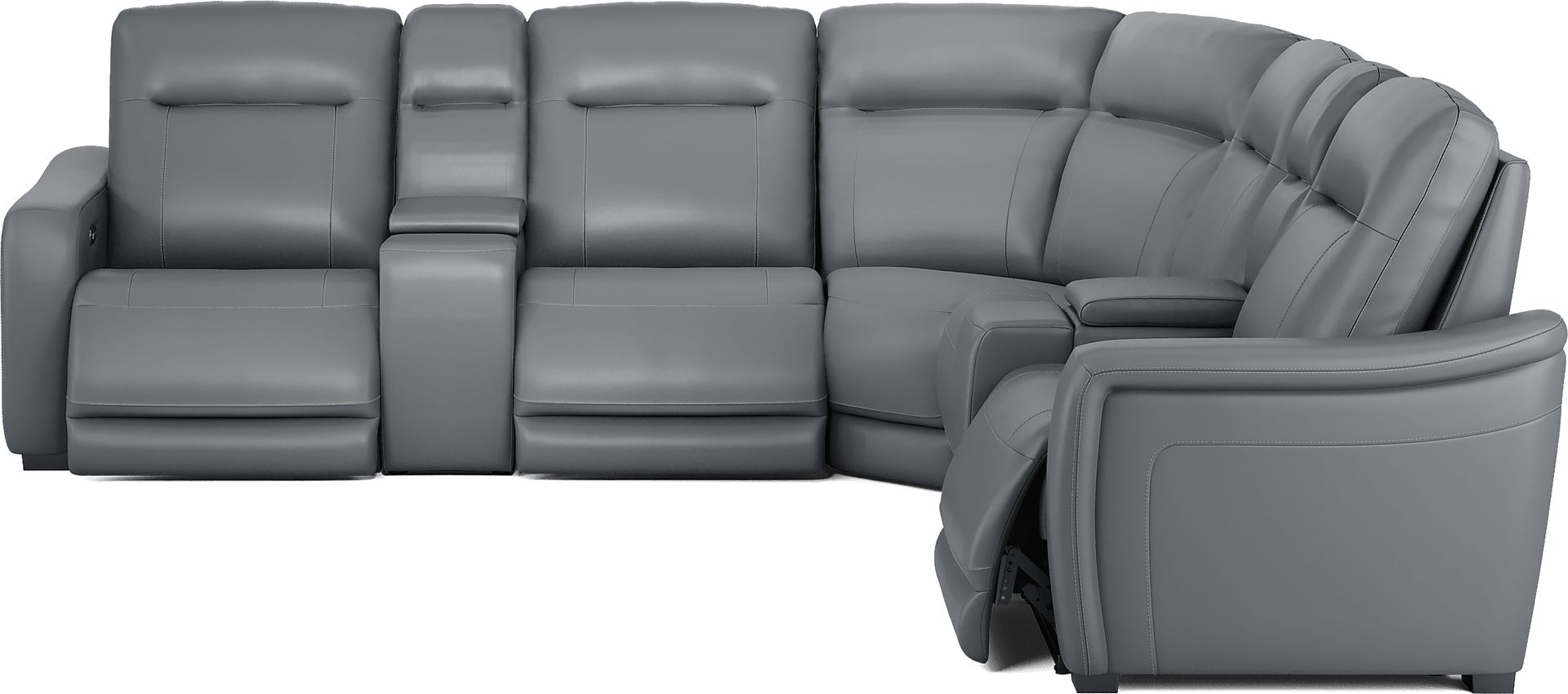 Newport Blue Leather 7 Pc Dual Power Reclining Sectional - Image 3