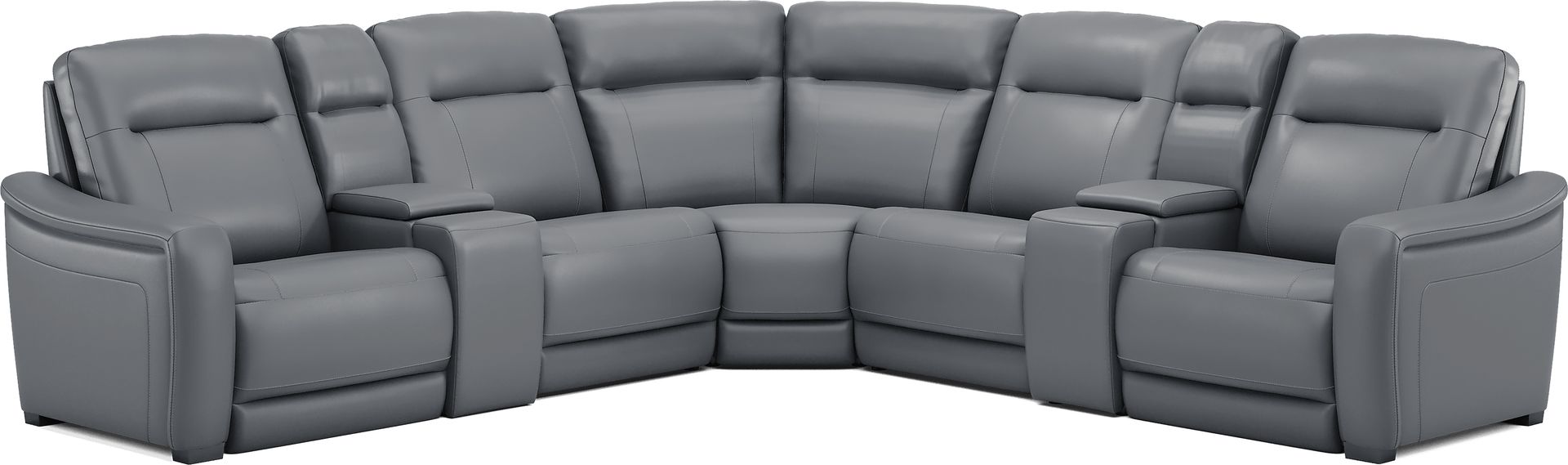 Newport Blue Leather 7 Pc Dual Power Reclining Sectional - Image 4