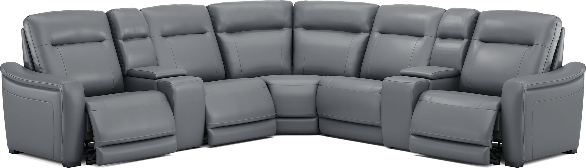 Newport Blue Leather 7 Pc Dual Power Reclining Sectional - Image 1