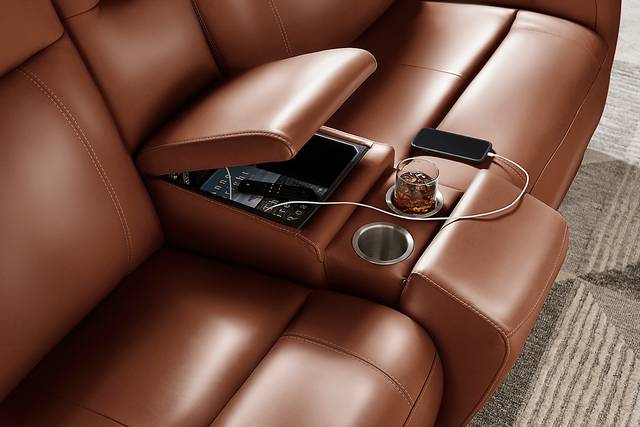 Newport Brown Leather 10 Pc Dual Power Reclining Sectional Living Room - Thumbnail - Image 5
