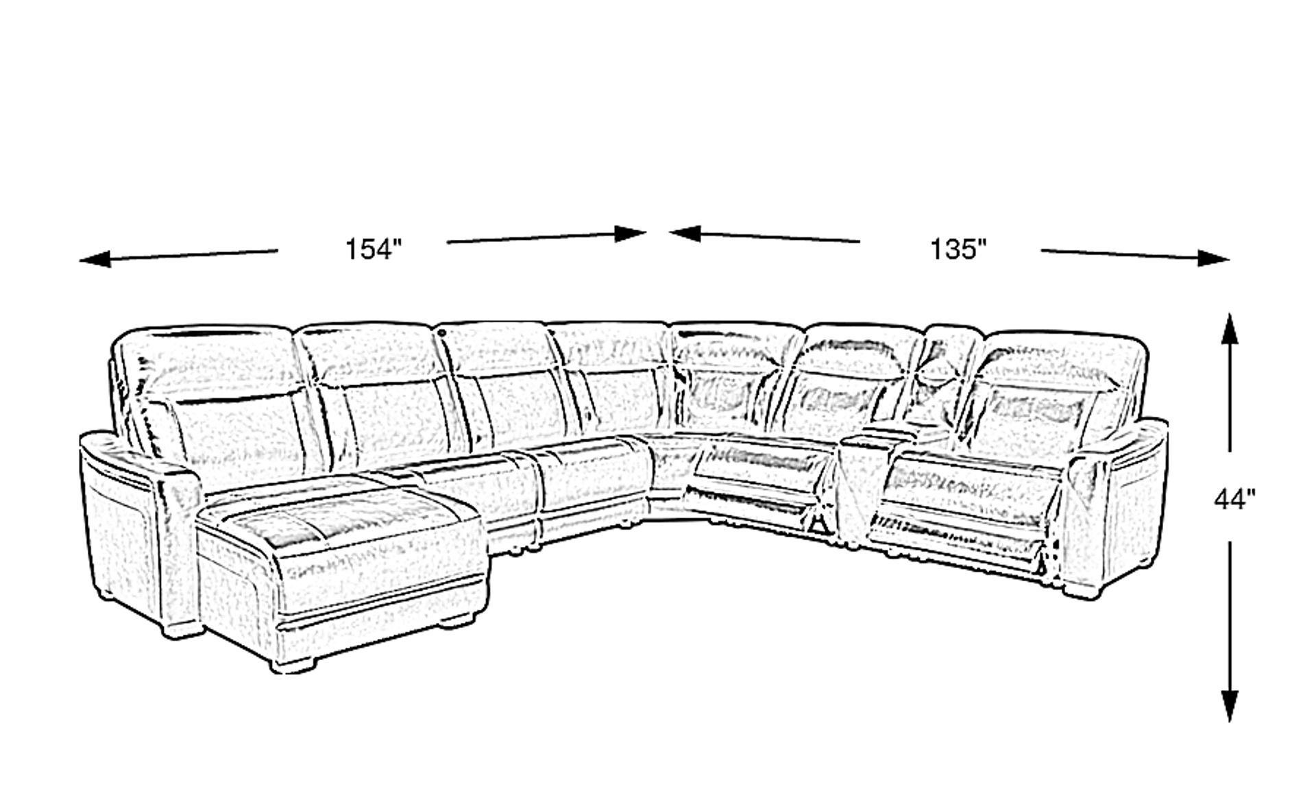 Drew & Jonathan Newport Brown Leather 7 Pc With Chaise Left Dual Power