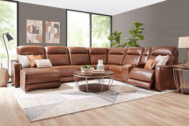 Newport Brown Leather 10 Pc Dual Power Reclining Sectional Living Room - Thumbnail - Image 1