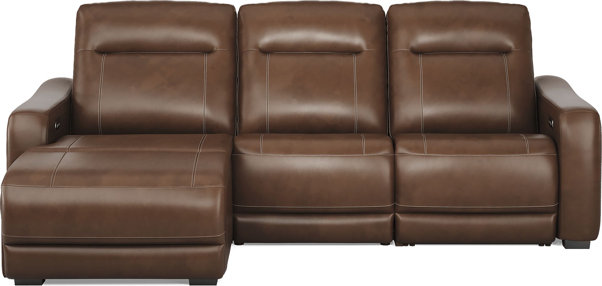 Newport Brown Leather 3 Pc Dual Power Reclining Sectional - Image 3