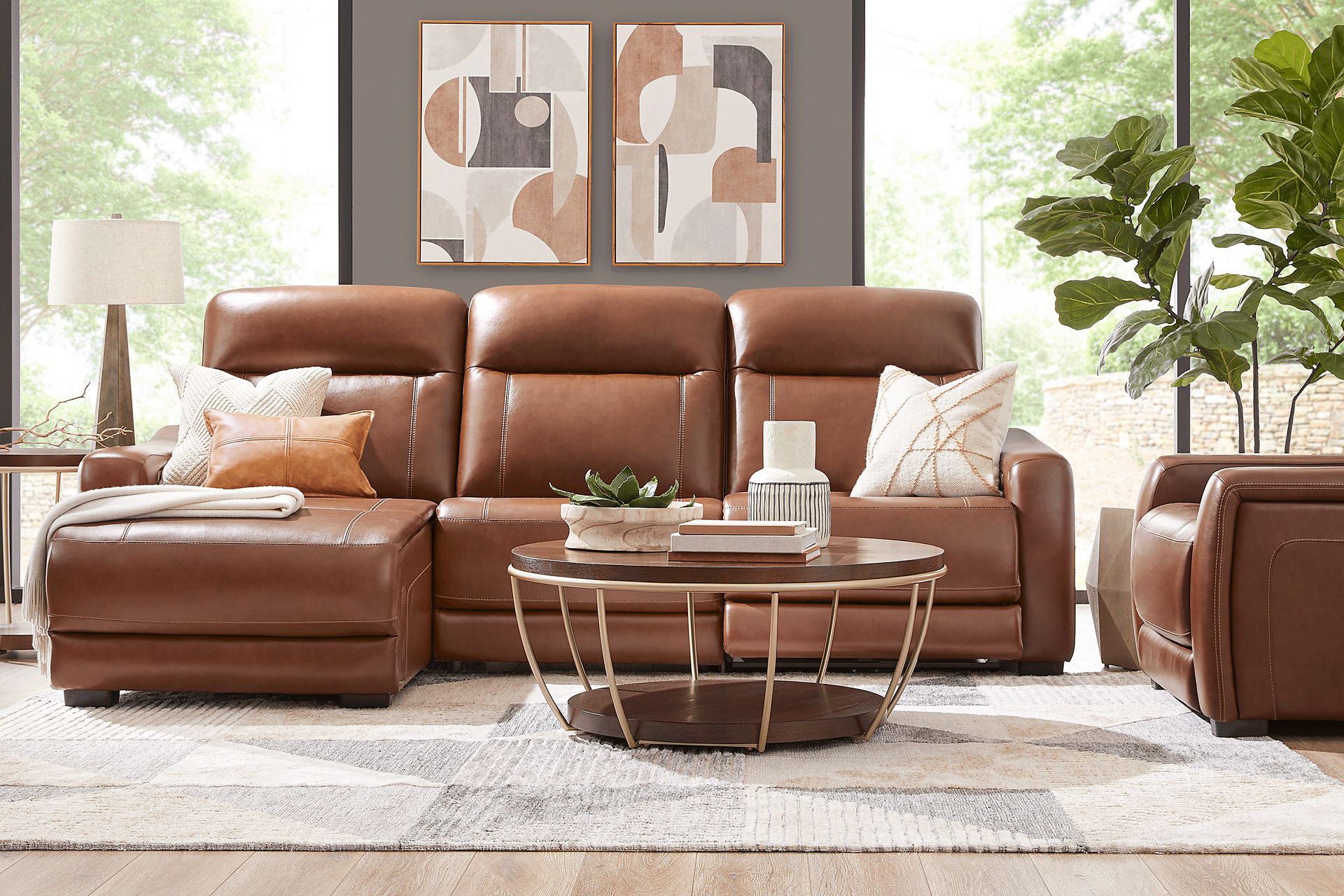 Newport Brown Leather 3 Pc Dual Power Reclining Sectional - Image 2