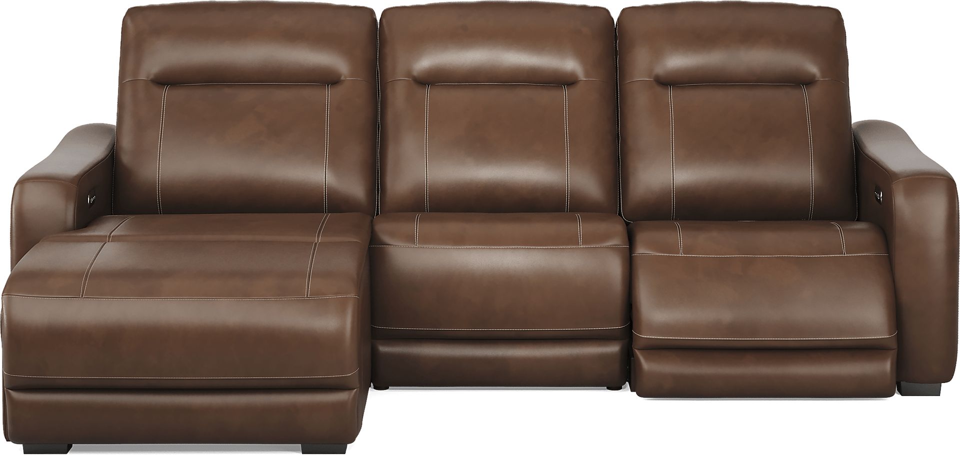 Newport Brown Leather 3 Pc Dual Power Reclining Sectional - Image 1