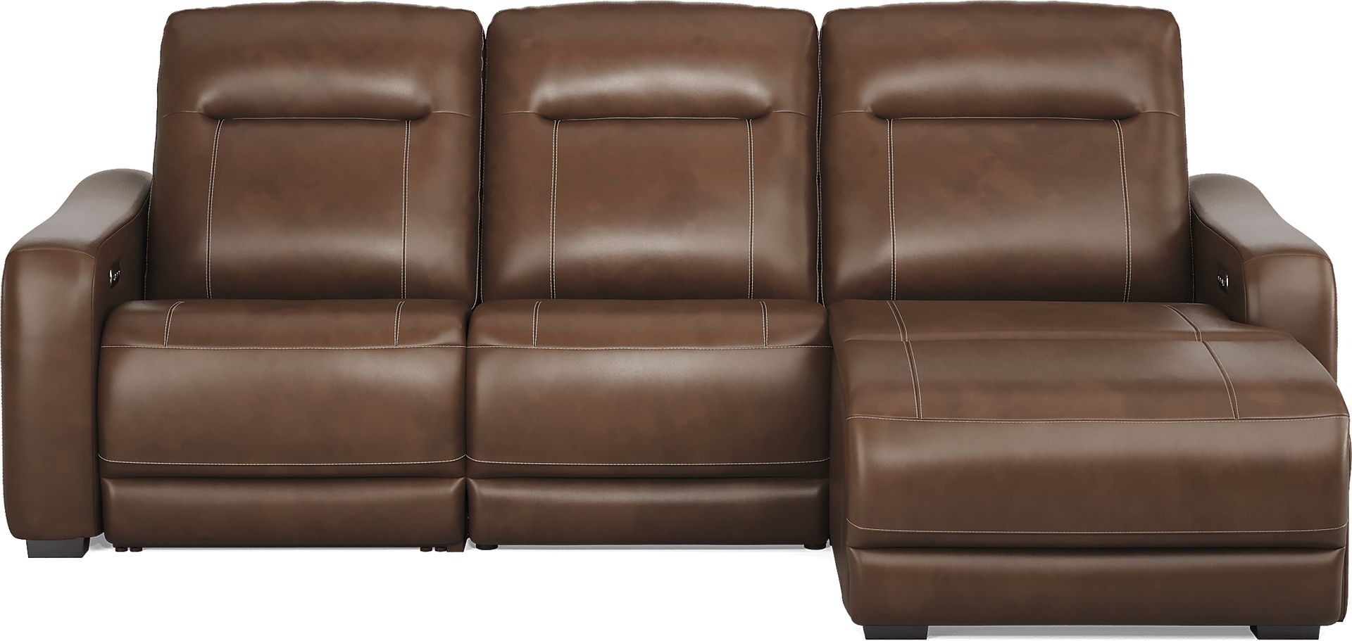 Newport Brown Leather 3 Pc Dual Power Reclining Sectional - Image 3