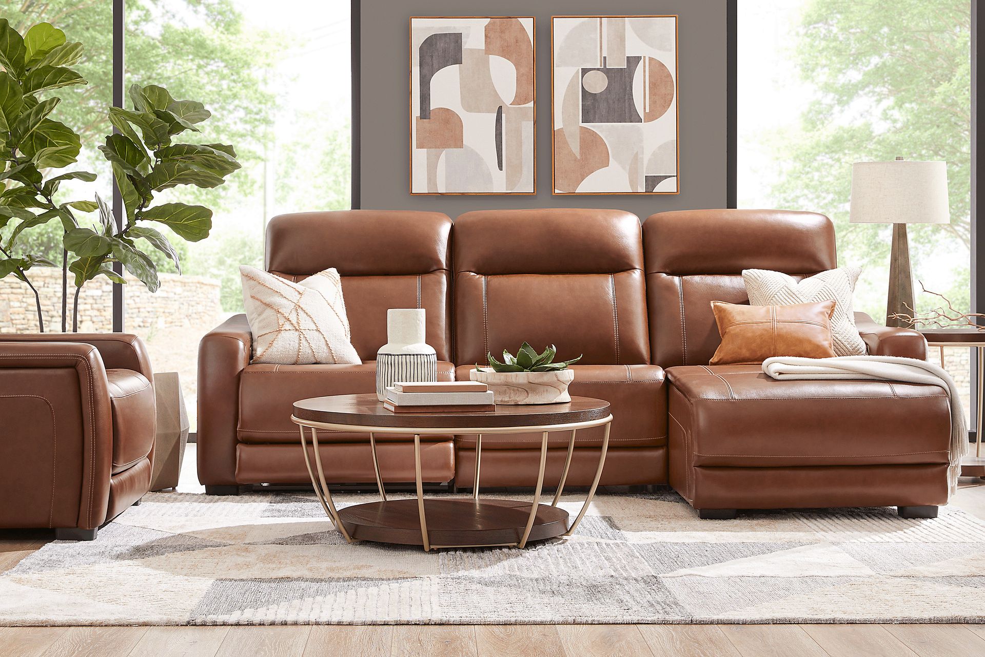 Newport Brown Leather 3 Pc Dual Power Reclining Sectional - Image 2