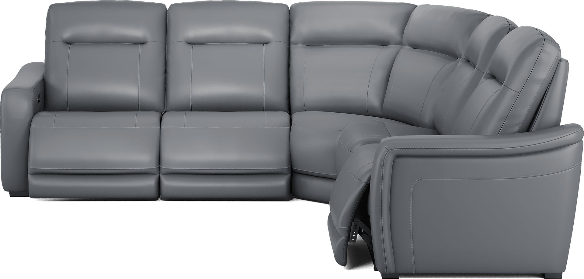 Newport Blue Leather 5 Pc Dual Power Reclining Sectional - Image 3