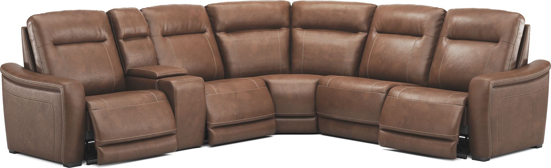 Newport Brown Leather 6 Pc Dual Power Reclining Sectional - Image 1