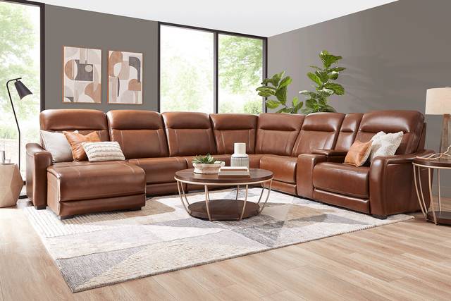 Newport Brown Leather 7 Pc Dual Power Reclining Sectional - Thumbnail - Image 2