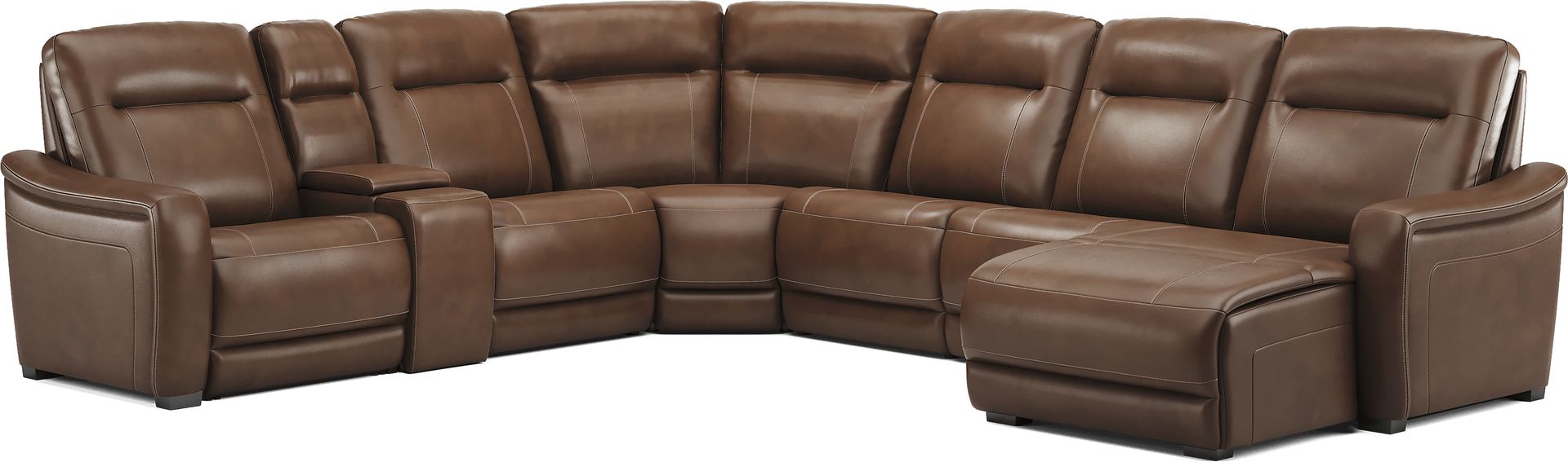 Newport Brown Leather 10 Pc Dual Power Reclining Sectional Living Room - Image 3