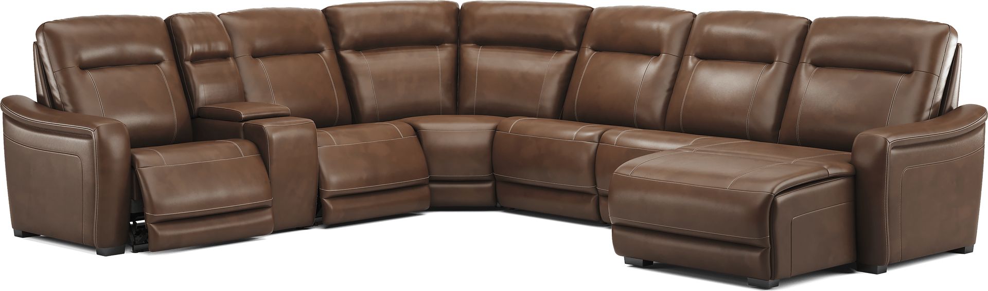 Newport Brown Leather 10 Pc Dual Power Reclining Sectional Living Room - Image 2