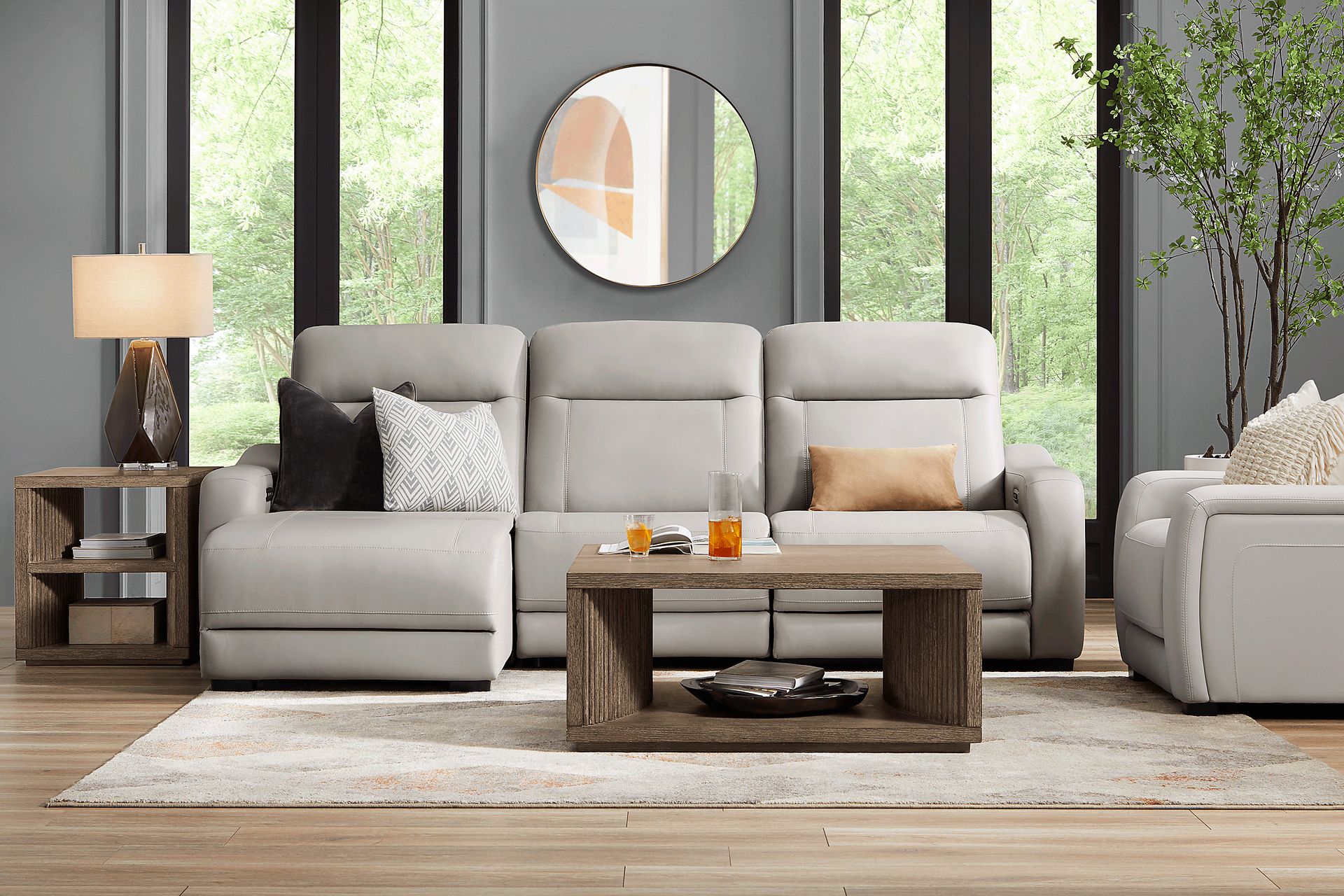 Newport Gray Leather 3 Pc Dual Power Reclining Sectional - Image 3