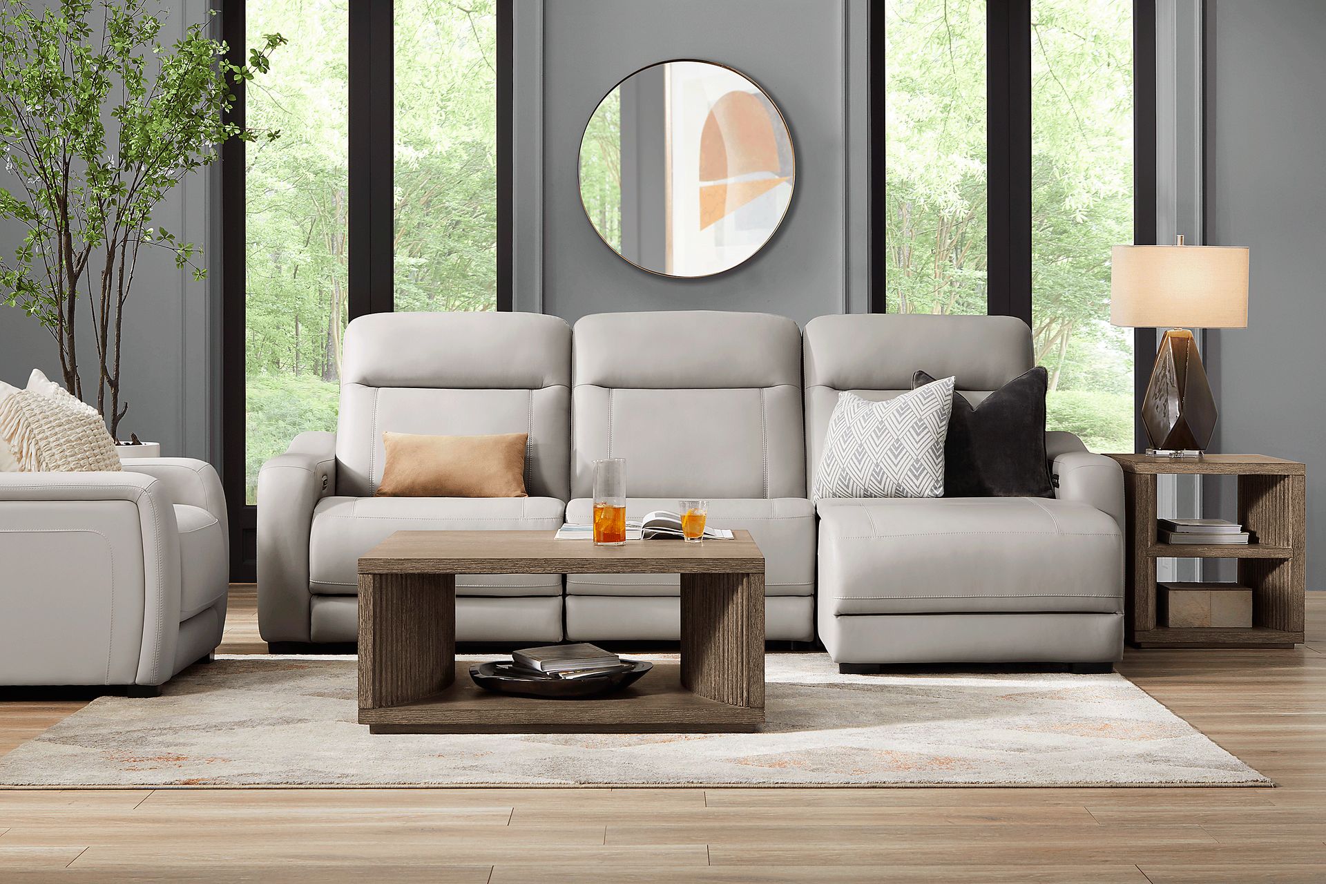 Newport Gray Leather 3 Pc Dual Power Reclining Sectional - Image 3