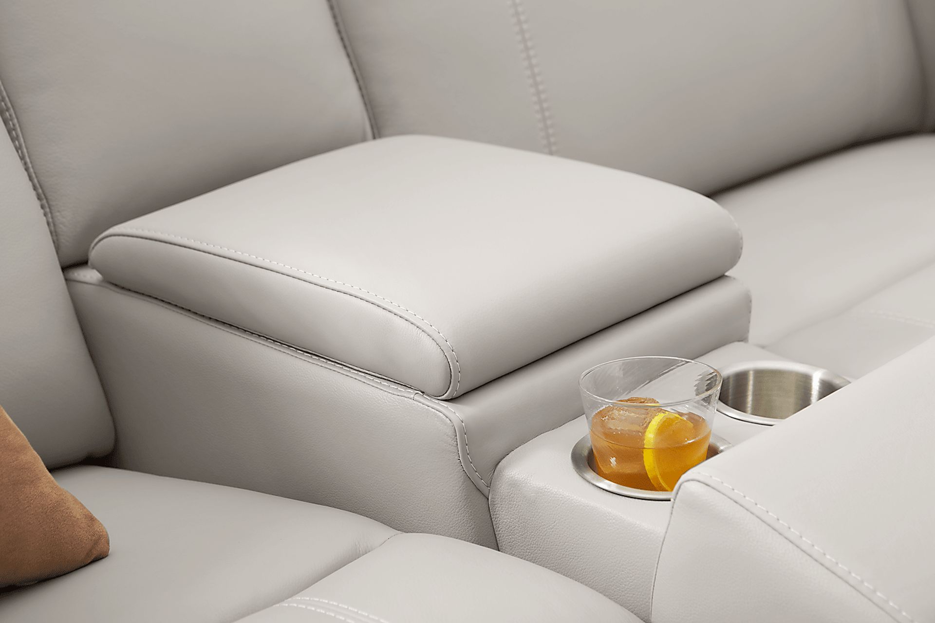 Newport Gray Leather 6 Pc Dual Power Reclining Sectional - Image 9