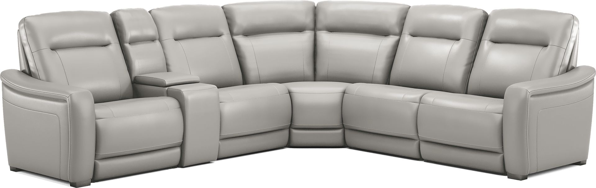 Newport Gray Leather 6 Pc Dual Power Reclining Sectional - Image 4