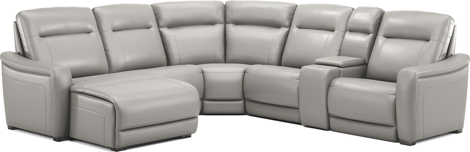 Newport Gray Leather 6 Pc Dual Power Reclining Sectional - Image 4