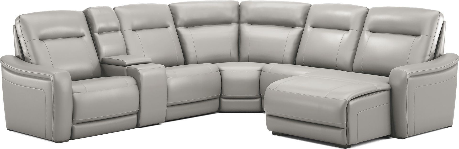 Newport Gray Leather 6 Pc Dual Power Reclining Sectional - Image 4