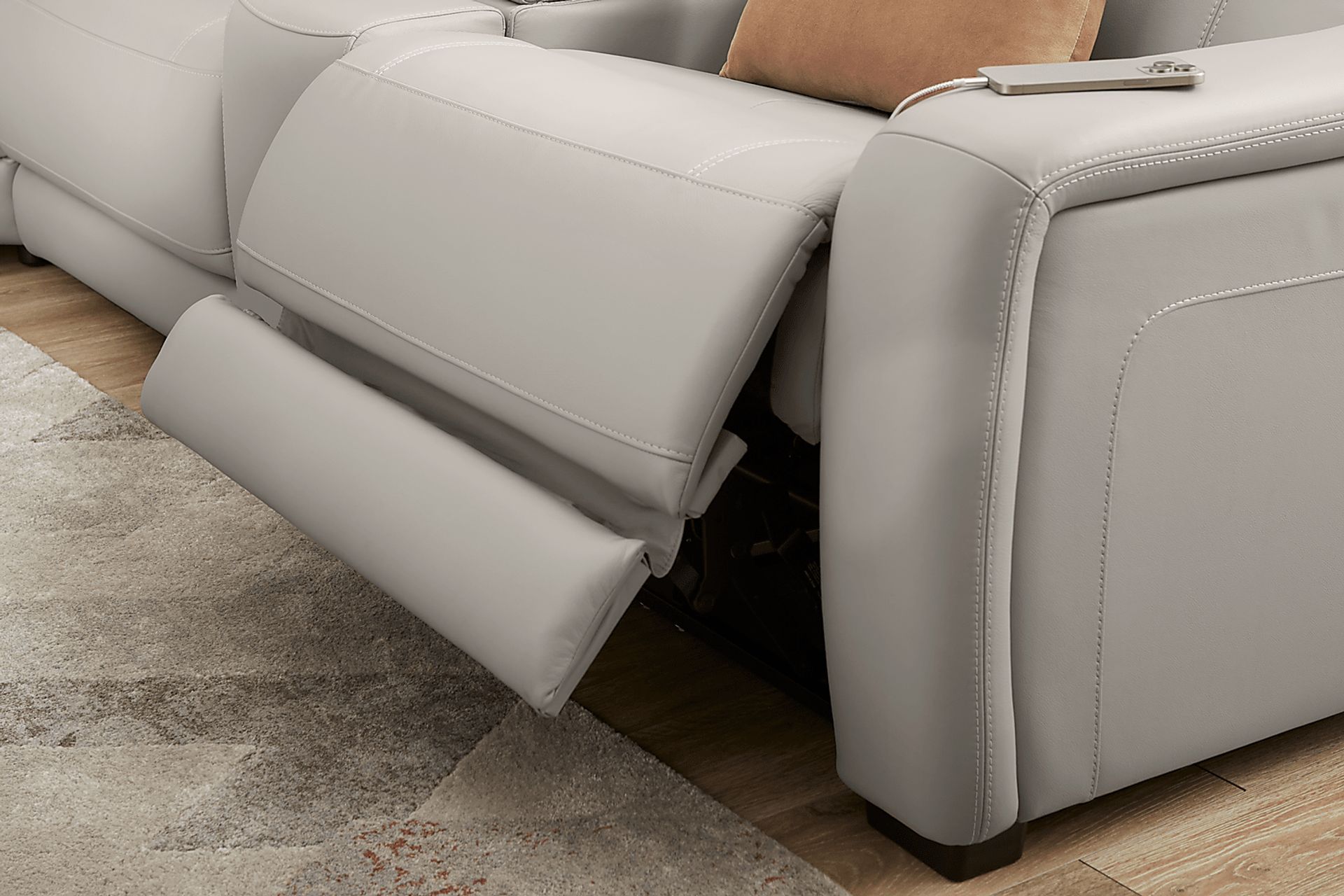 Newport Gray Leather 7 Pc Dual Power Reclining Sectional - Image 9