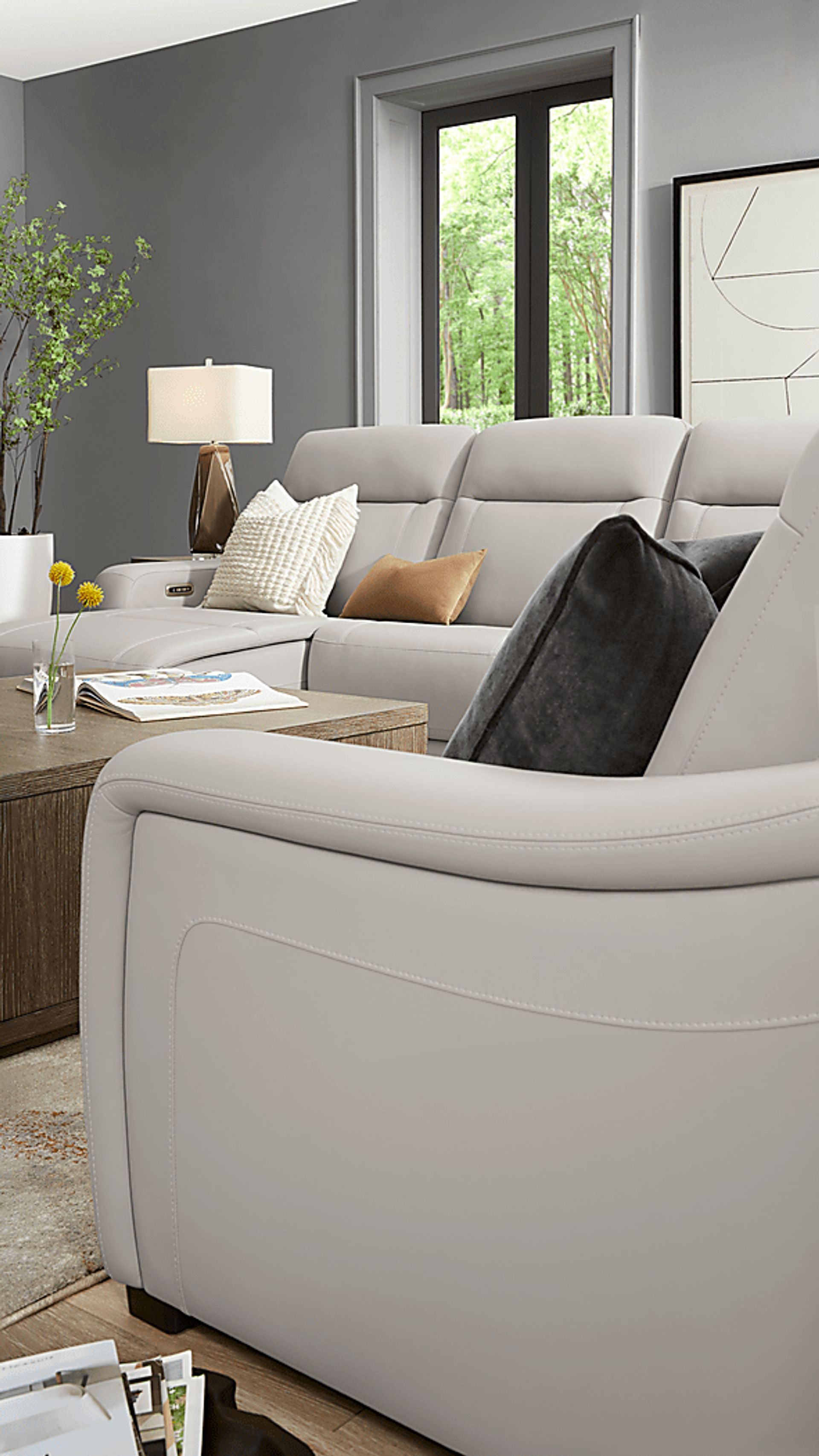 Newport Gray Leather 7 Pc Dual Power Reclining Sectional - Image 17